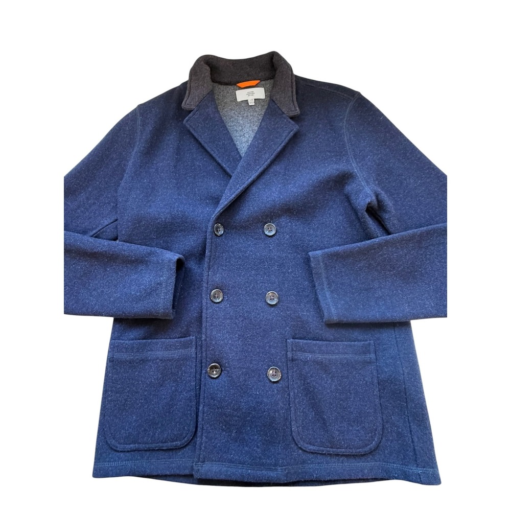 Jack Spade Garrett Navy Blue Wool Double Breasted Knit Sweater Blazer, Large
